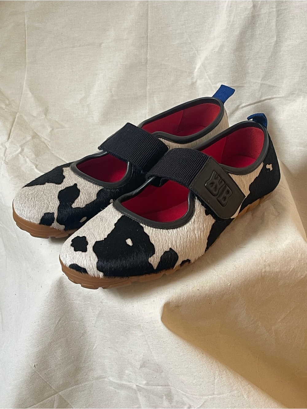 Men's Wales Bonner Cow-Print Mary Jane Shoes in Black & White - Picture 1 of 5